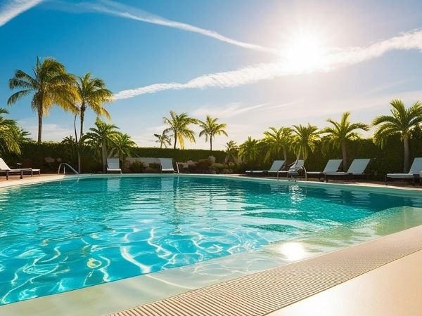 Piscina tipo resort con palmeras — Condominio Cielito Lindo II